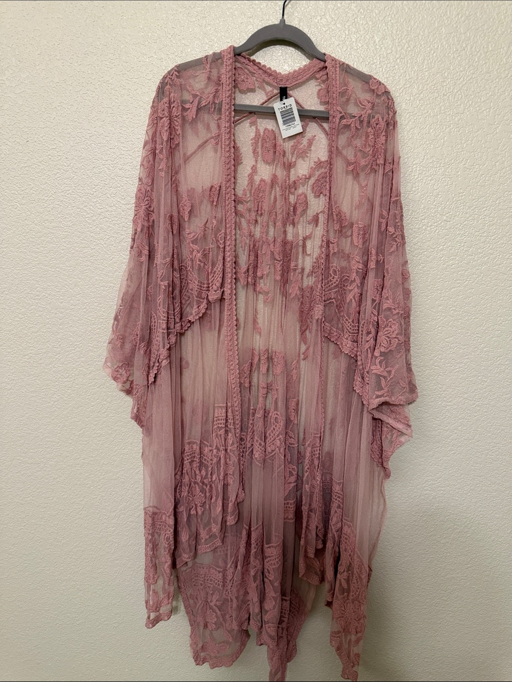 Sheer Lace Kimono Robe/Shawl in Dusty Rose - Women's Intimates